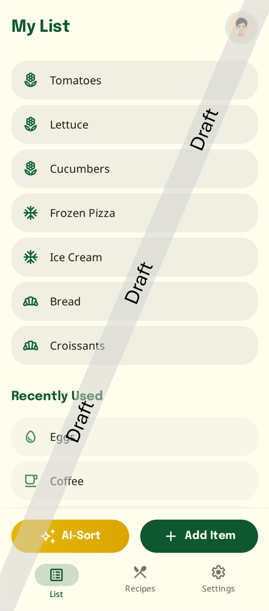 Grocery List Screen